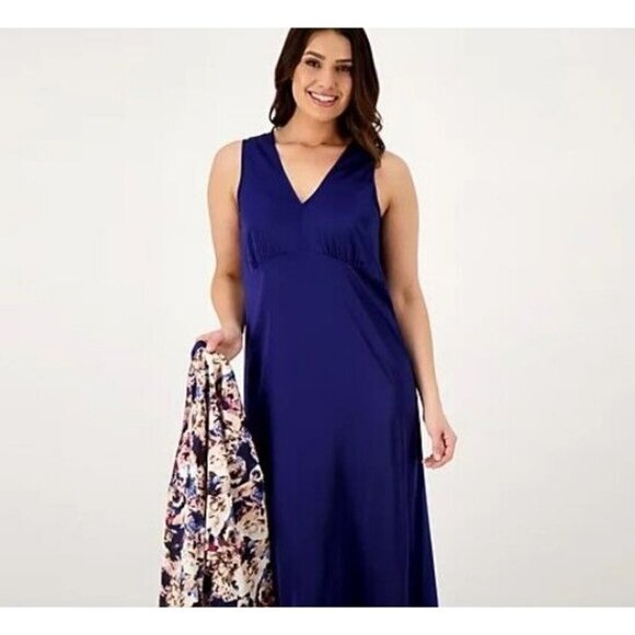 Breezies Lounge Sleep Dress with Printed Lounge Topper Eclipse Floral Medium - Picture 3 of 4